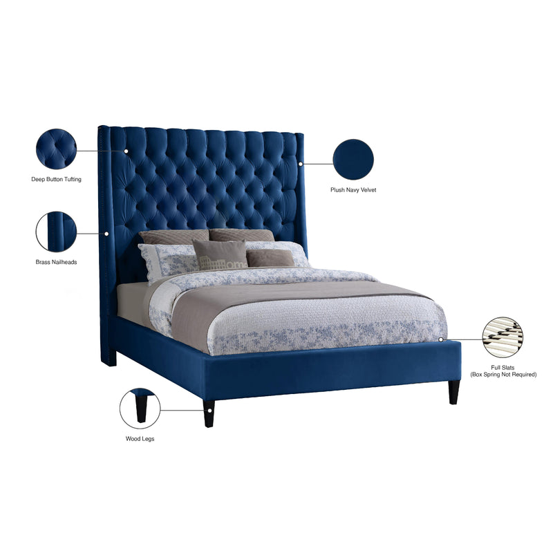 Meridian Fritz Navy Velvet Queen Bed IMAGE 11