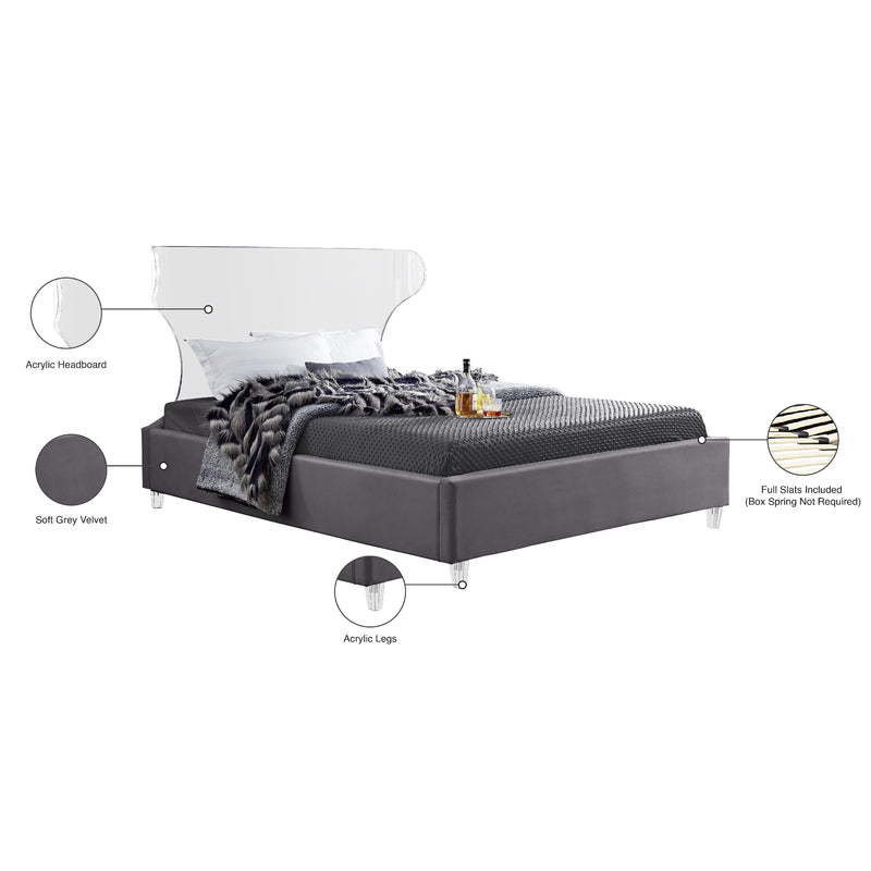 Meridian Ghost Grey Velvet Full Bed IMAGE 8