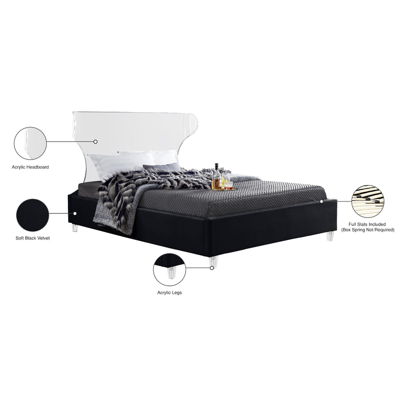Meridian Ghost Black Velvet Queen Bed IMAGE 8