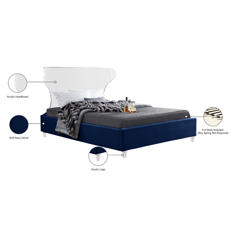 Meridian Ghost Navy Velvet Queen Bed IMAGE 8