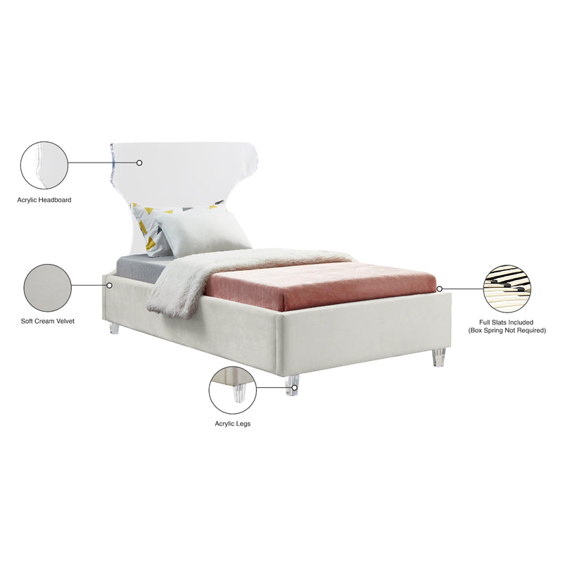 Meridian Ghost Cream Velvet Twin Bed IMAGE 8