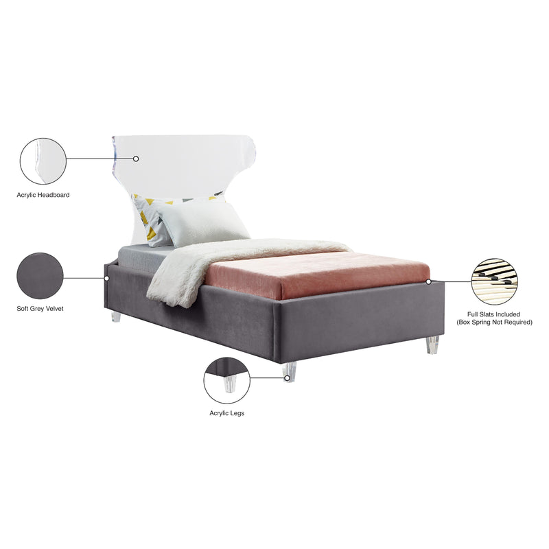 Meridian Ghost Grey Velvet Twin Bed IMAGE 8