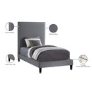 Meridian Harlie Grey Velvet Twin Bed IMAGE 11