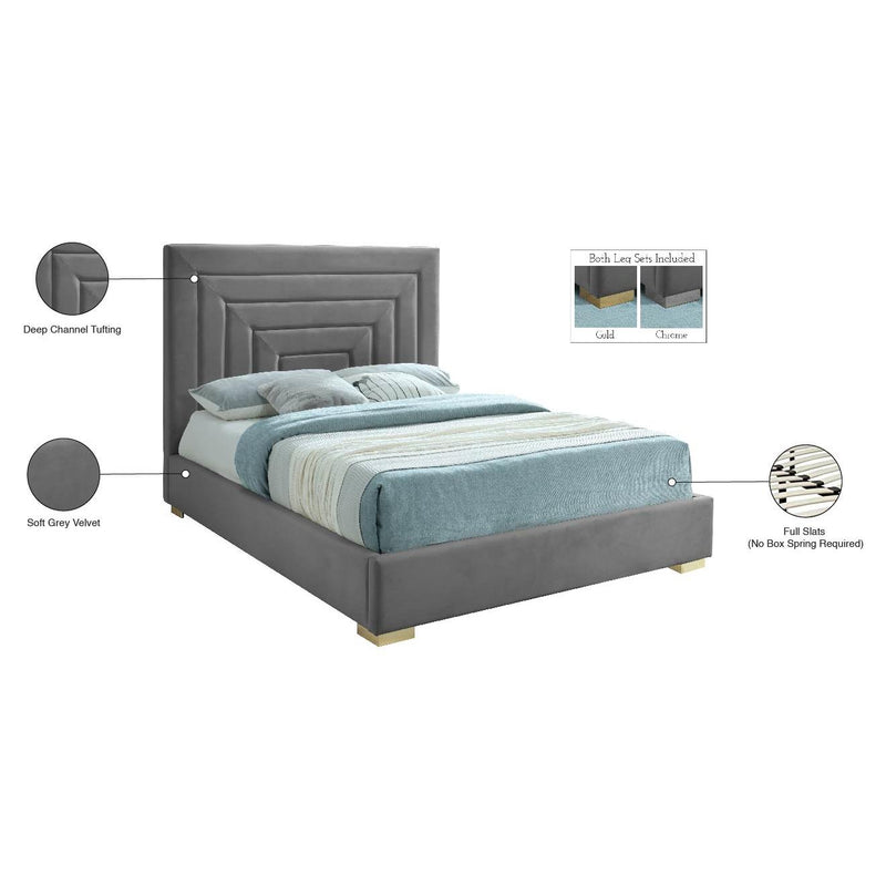 Meridian Nora Grey Velvet Queen Bed IMAGE 16