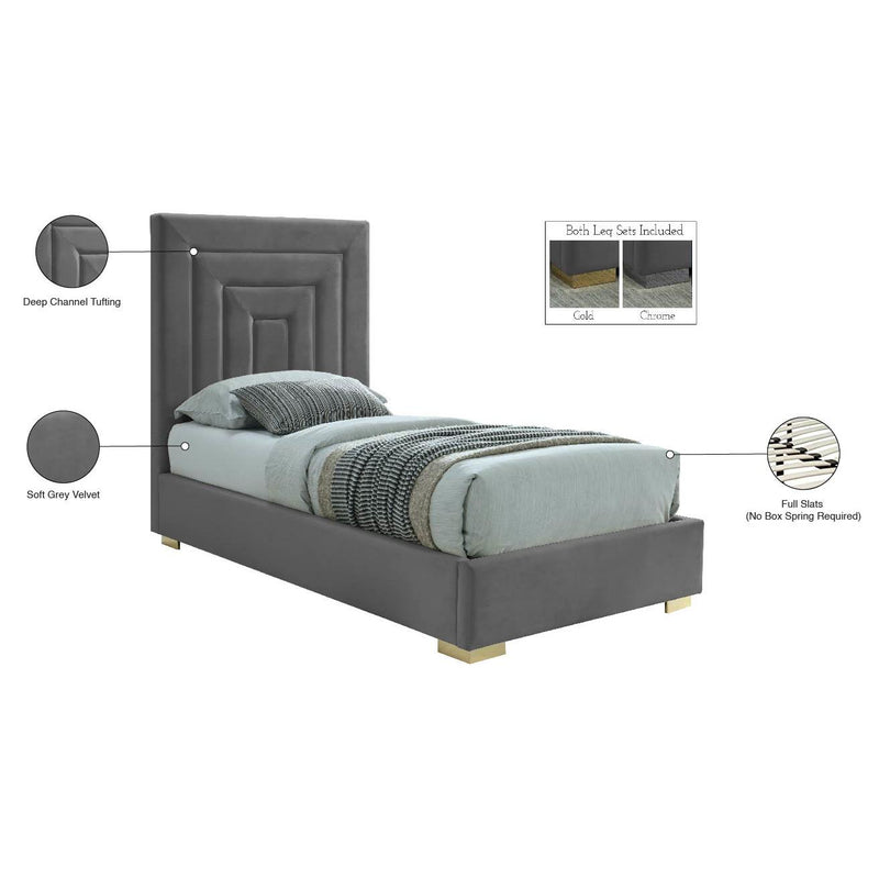Meridian Nora Grey Velvet Twin Bed IMAGE 16