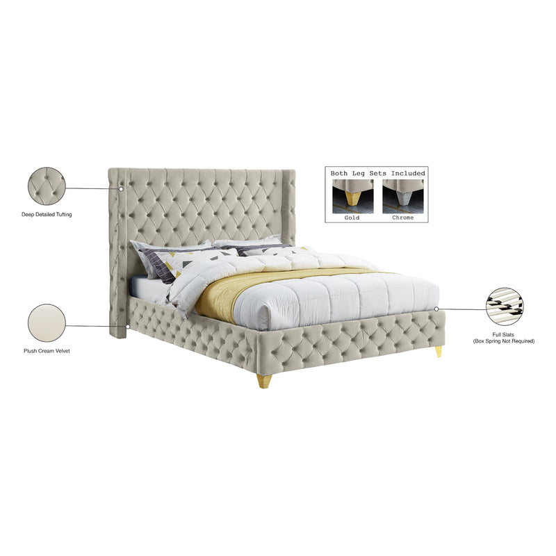 Meridian Savan Cream Velvet Full Bed IMAGE 16