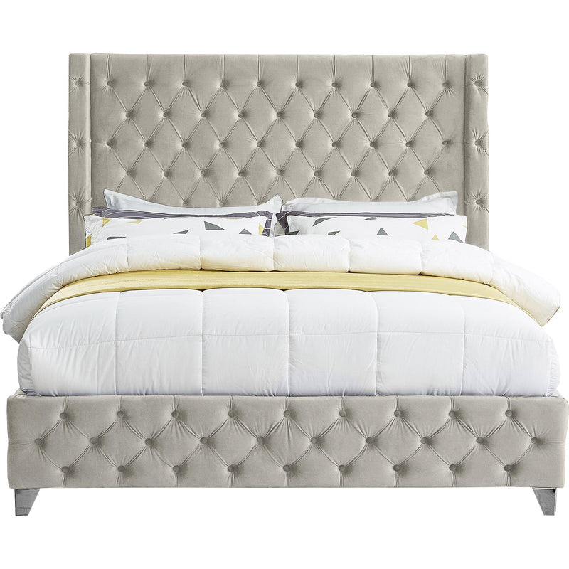 Meridian Savan Cream Velvet Full Bed IMAGE 6