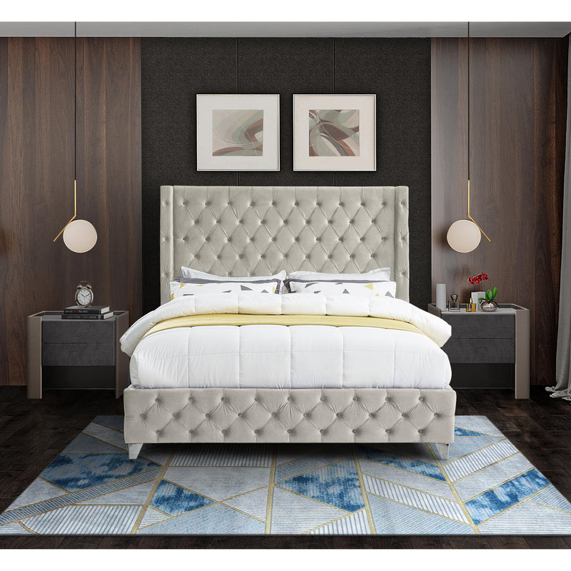 Meridian Savan Cream Velvet Full Bed IMAGE 8