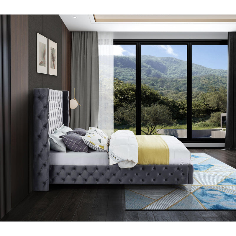 Meridian Savan Grey Velvet Full Bed IMAGE 12