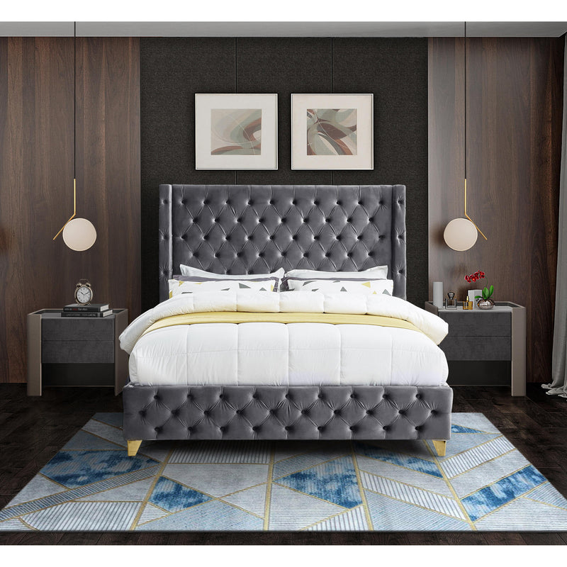 Meridian Savan Grey Velvet Full Bed IMAGE 7