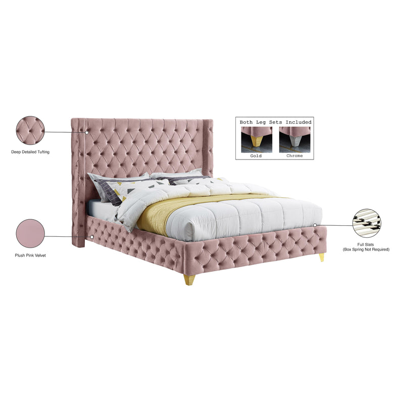 Meridian Savan Pink Velvet Full Bed IMAGE 16