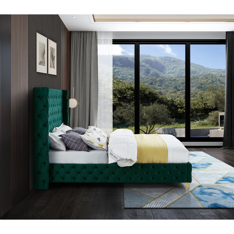 Meridian Savan Green Velvet King Bed IMAGE 11