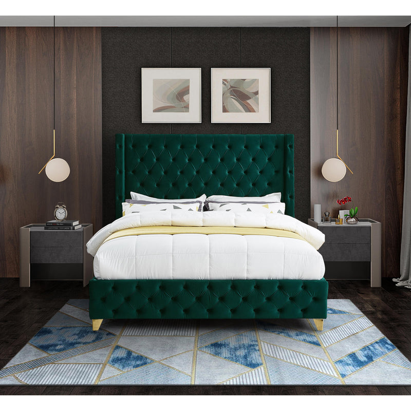 Meridian Savan Green Velvet King Bed IMAGE 7