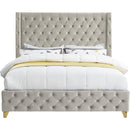 Meridian Savan Cream Velvet Queen Bed IMAGE 5