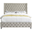 Meridian Savan Cream Velvet Queen Bed IMAGE 6