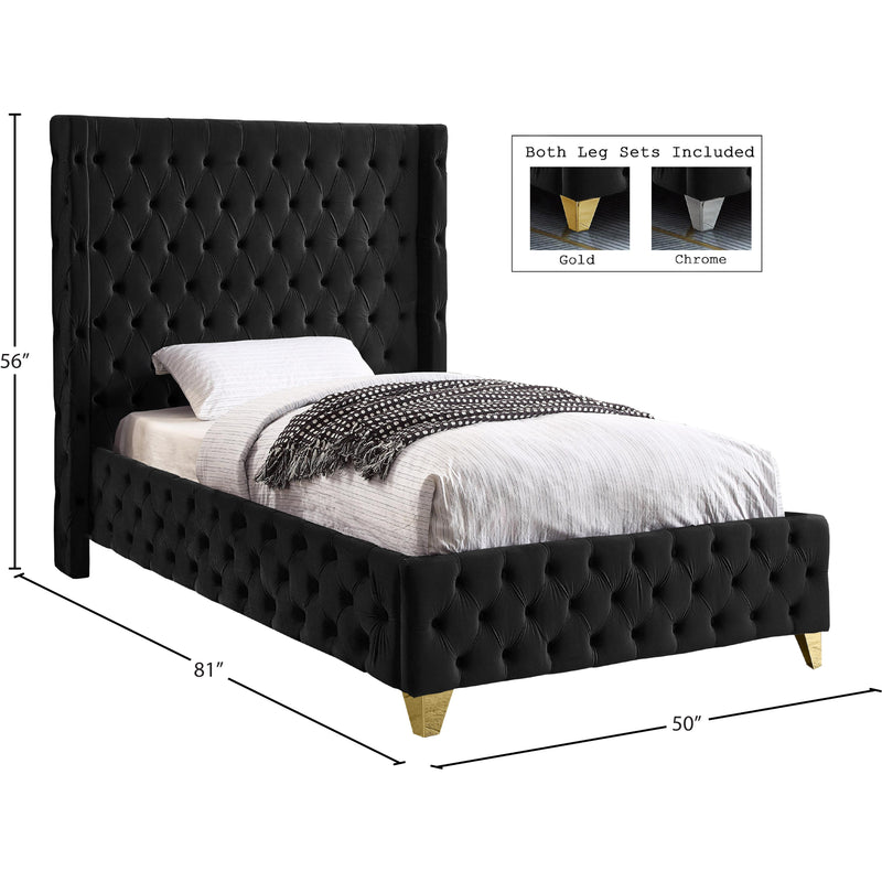 Meridian Savan Black Velvet Twin Bed IMAGE 5