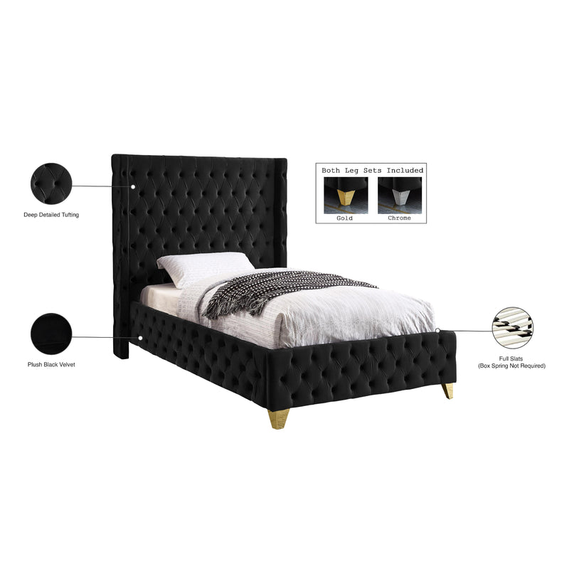 Meridian Savan Black Velvet Twin Bed IMAGE 6