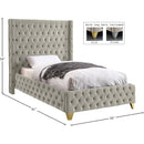 Meridian Savan Cream Velvet Twin Bed IMAGE 5