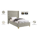 Meridian Savan Cream Velvet Twin Bed IMAGE 6