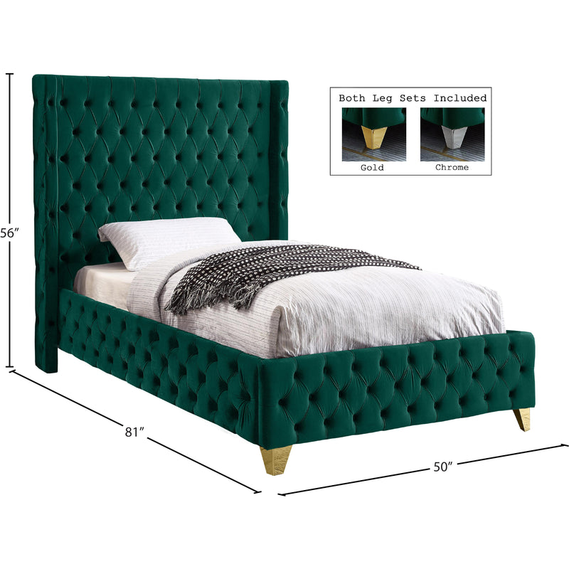 Meridian Savan Green Velvet Twin Bed IMAGE 5