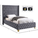 Meridian Savan Grey Velvet Twin Bed IMAGE 5