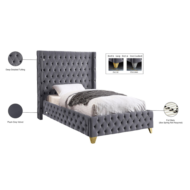 Meridian Savan Grey Velvet Twin Bed IMAGE 6
