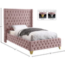 Meridian Savan Pink Velvet Twin Bed IMAGE 5