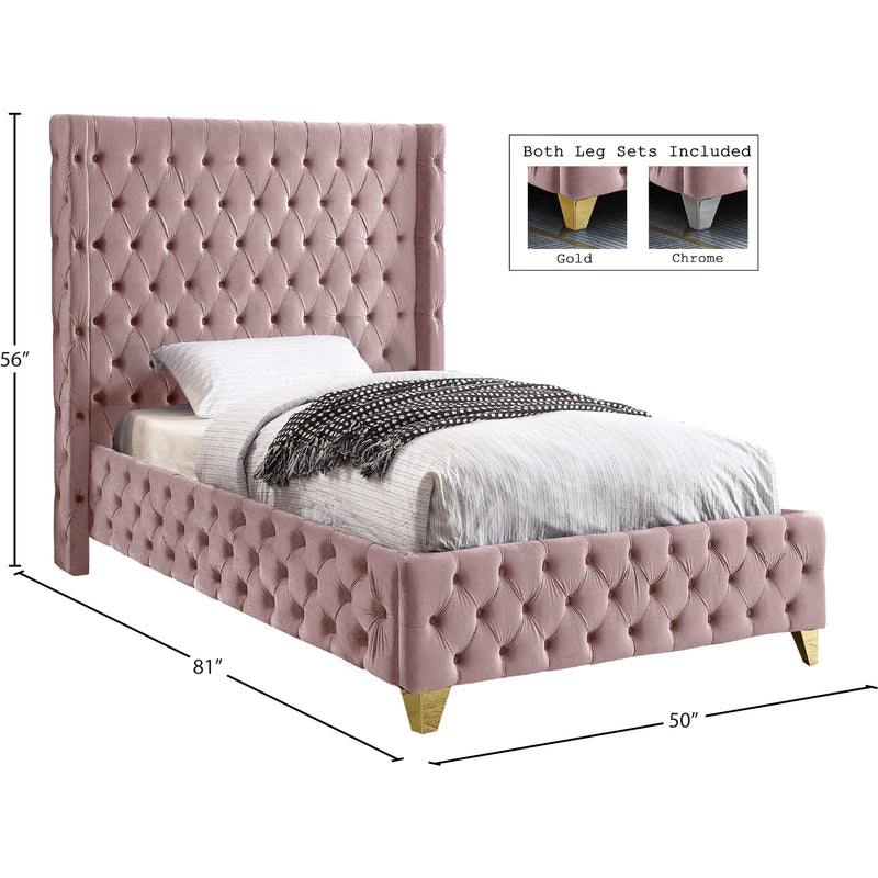 Meridian Savan Pink Velvet Twin Bed IMAGE 5