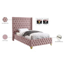 Meridian Savan Pink Velvet Twin Bed IMAGE 6
