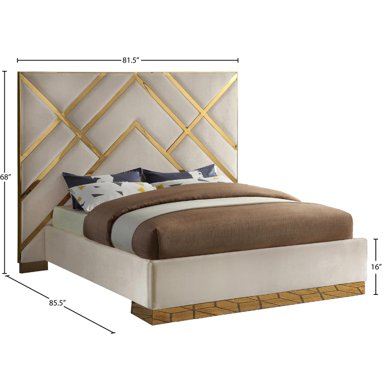 Meridian Vector Cream Velvet Queen Bed IMAGE 5