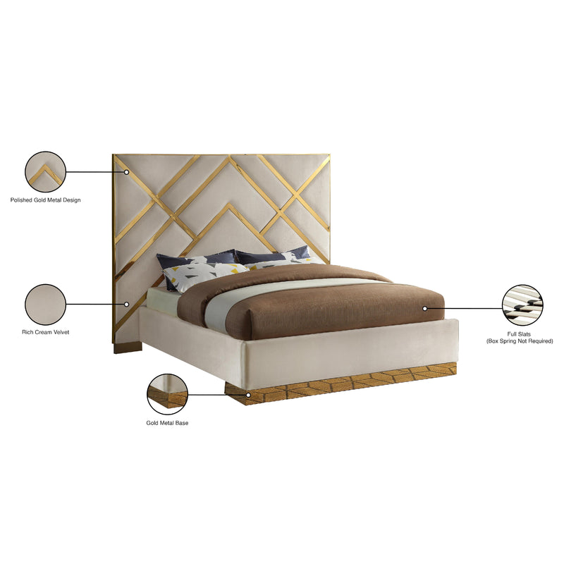 Meridian Vector Cream Velvet Queen Bed IMAGE 6