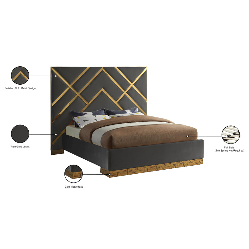 Meridian Vector Grey Velvet Queen Bed IMAGE 6