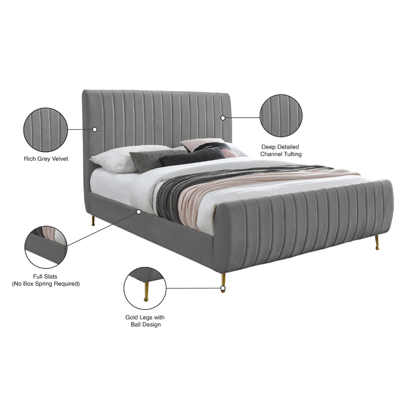Meridian Zara Grey Velvet Full Bed (3 Boxes) IMAGE 10