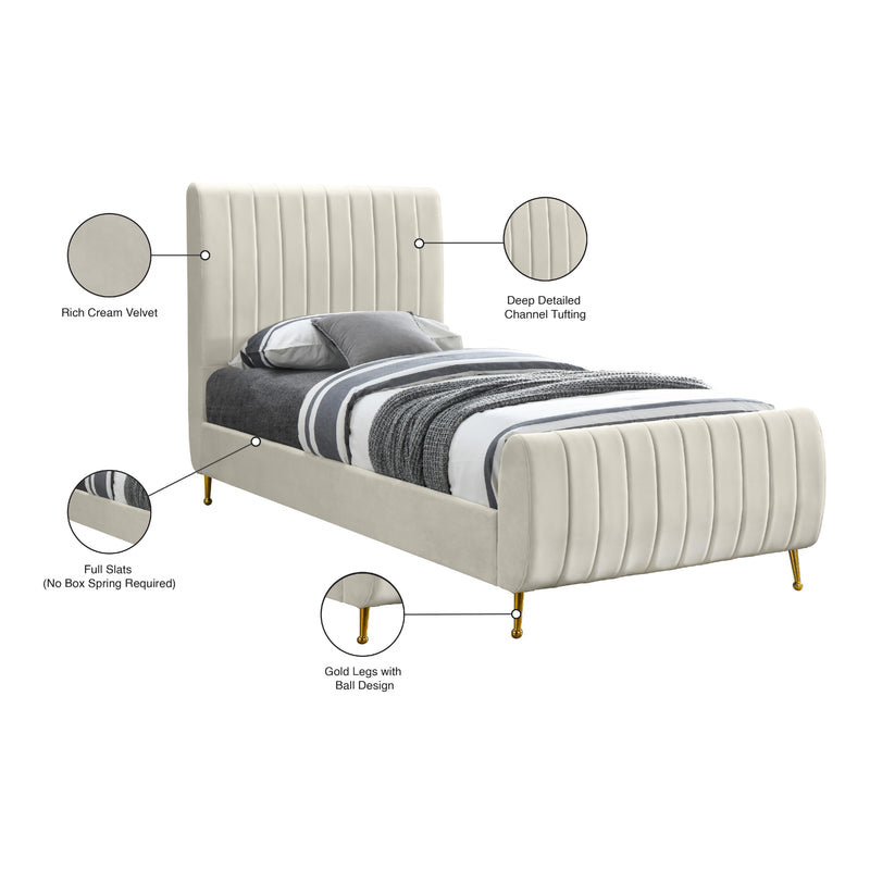 Meridian Zara Cream Velvet Twin Bed (3 Boxes) IMAGE 10