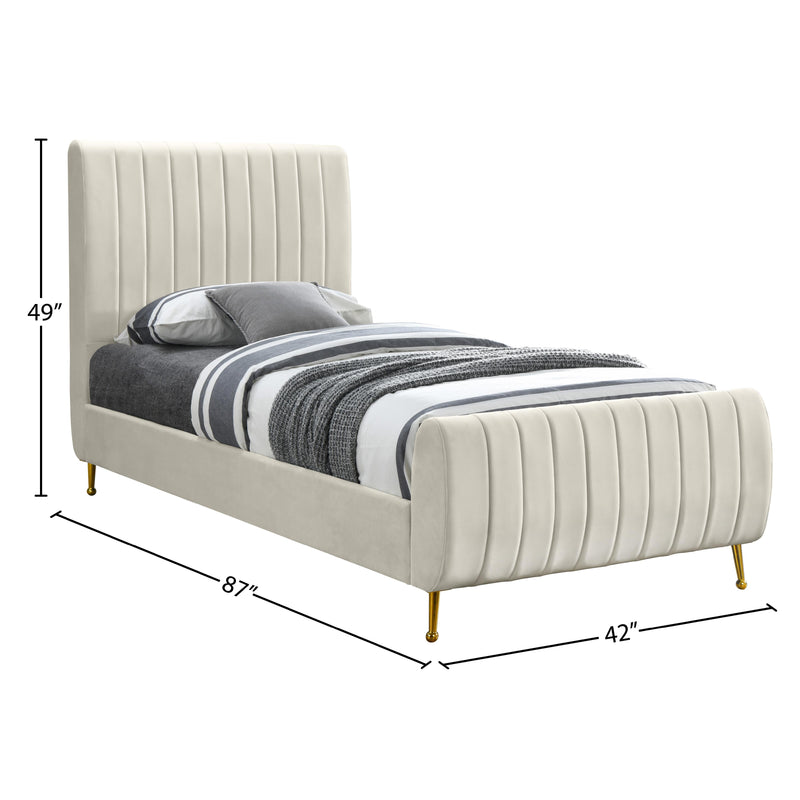 Meridian Zara Cream Velvet Twin Bed (3 Boxes) IMAGE 9