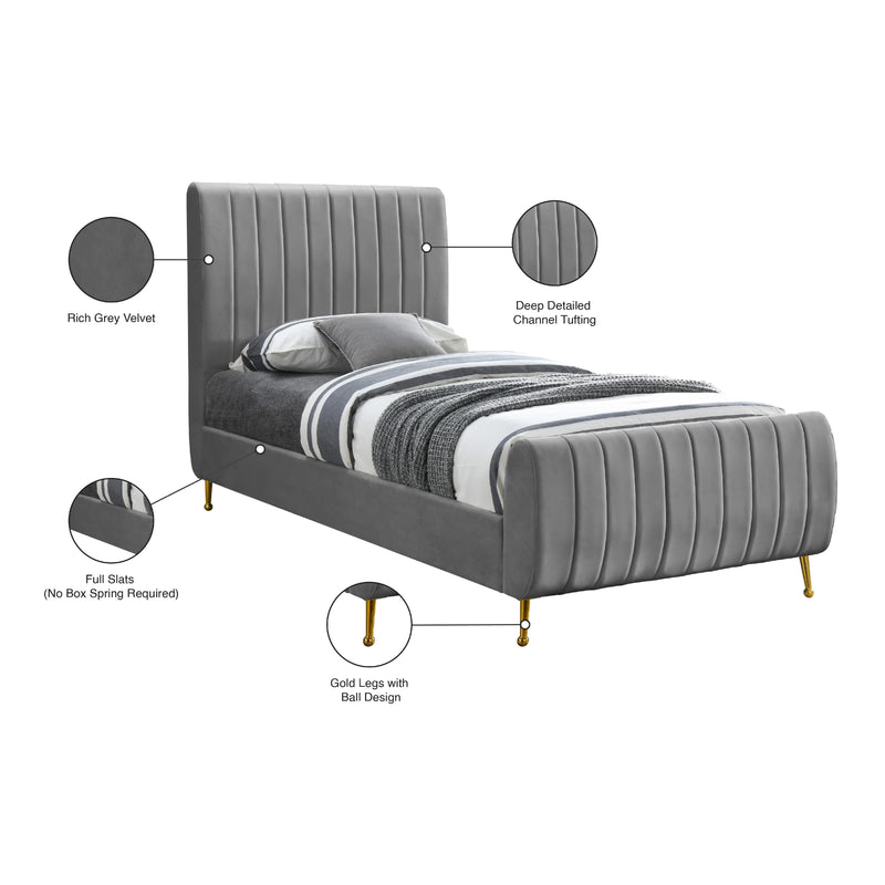 Meridian Zara Grey Velvet Twin Bed (3 Boxes) IMAGE 10