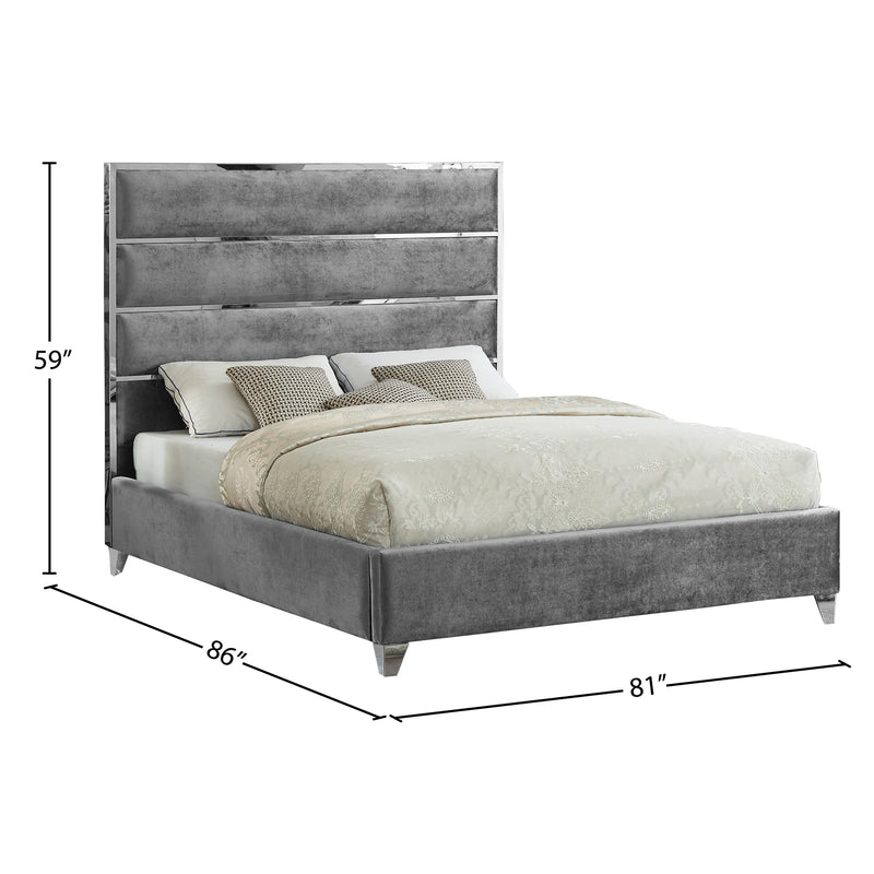 Meridian Zuma Grey Velvet King Bed IMAGE 4