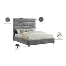 Meridian Zuma Grey Velvet Queen Bed IMAGE 5