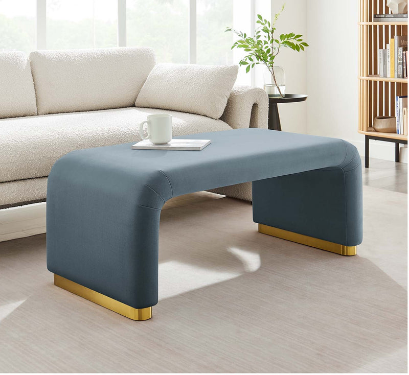 EEI-6735-BRA-CAB-Velvet Waterfall Ottoman in Brass(Blue)