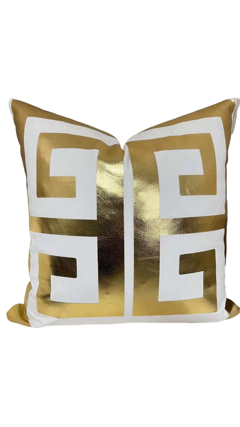 LUXE GEOMETRIC 22” X 22” PILLOW COVER - WHITE & GOLD