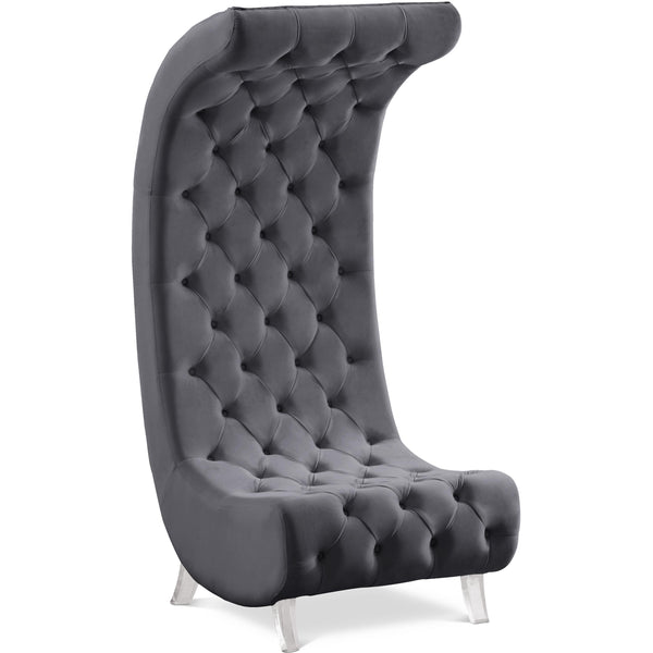 Meridian Crescent Grey Velvet Accent Chair IMAGE 1