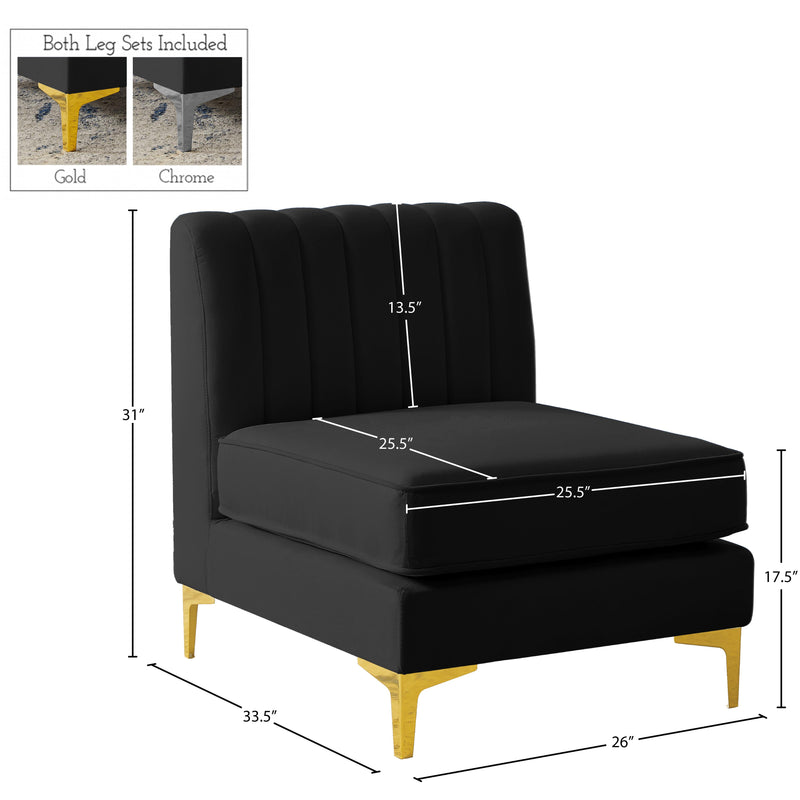Meridian Alina Black Velvet Armless Chair IMAGE 17
