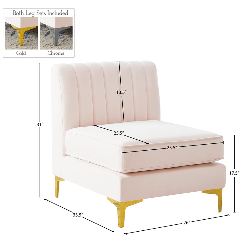 Meridian Alina Pink Velvet Armless Chair IMAGE 18