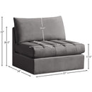  Meridian Jacob Grey Velvet Upholstered Modular Armless Chair IMAGE 7