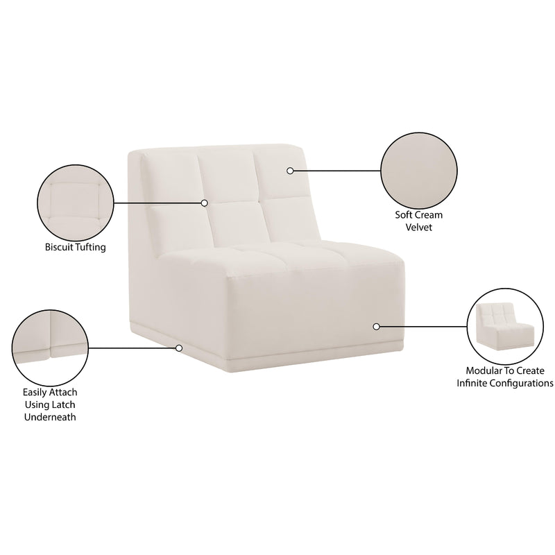 Meridian Relax Cream Velvet Armless Chair IMAGE 11