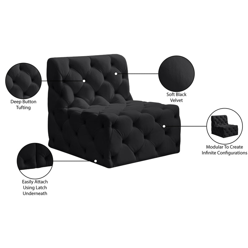 Meridian Tuft Black Velvet Armless Chair IMAGE 9