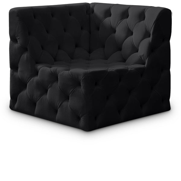 Meridian Tuft Black Velvet Corner Chair IMAGE 1