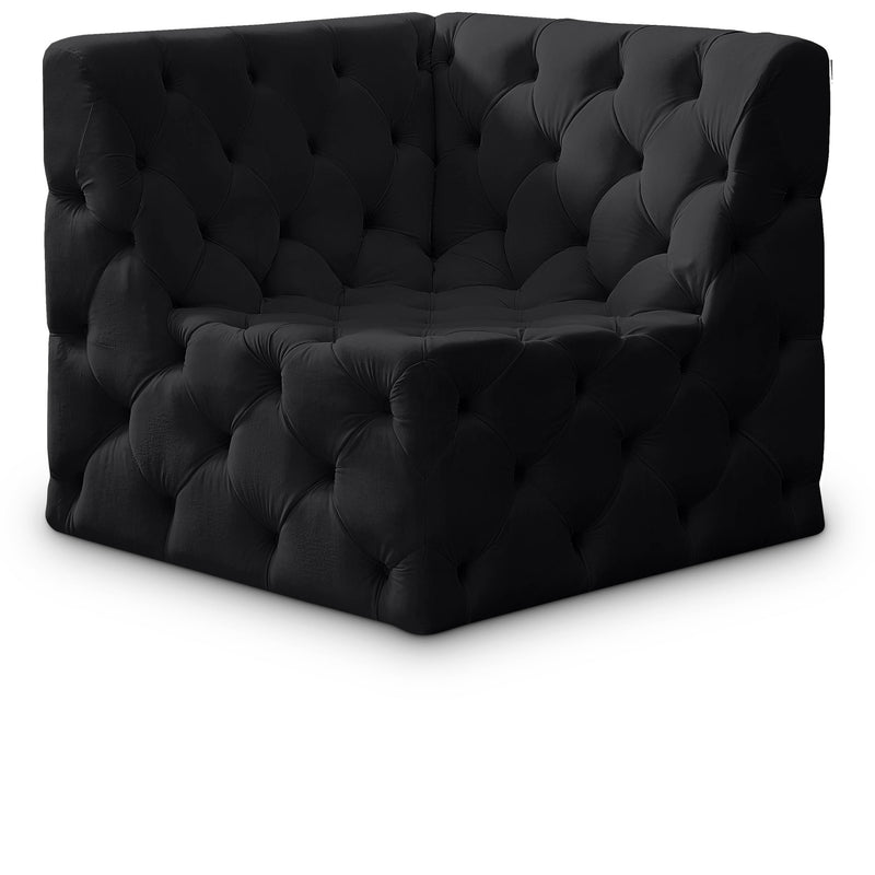 Meridian Tuft Black Velvet Corner Chair IMAGE 1