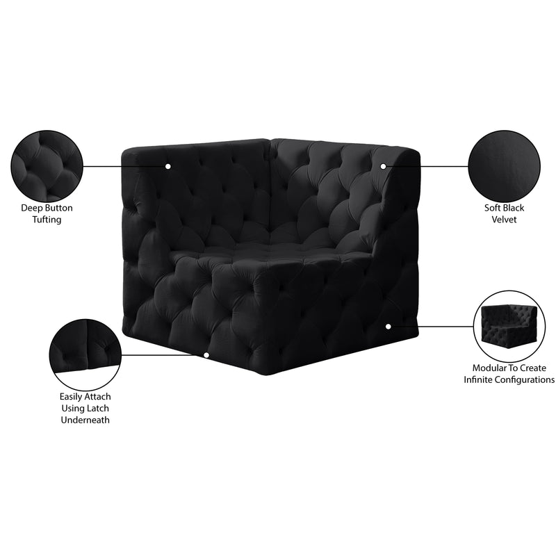 Meridian Tuft Black Velvet Corner Chair IMAGE 8
