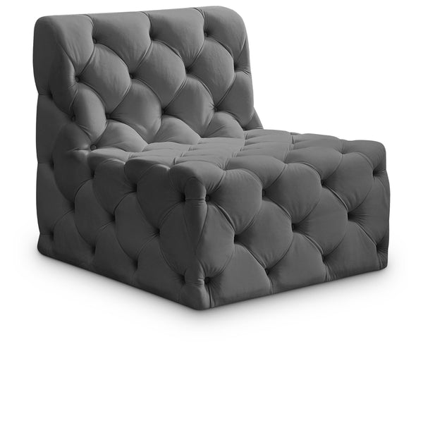 Meridian Tuft Grey Velvet Armless Chair IMAGE 1
